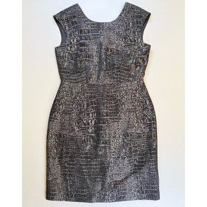 Kenneth Cole Knee Length Sheath Dress Black Gray Silver Metallic Sz 4 Small